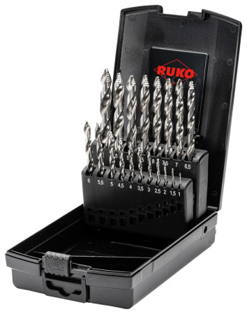 Spiralbohrer-Satz | Stufenspitze | DIN 338 | HSS | 19-tlg RUKO 